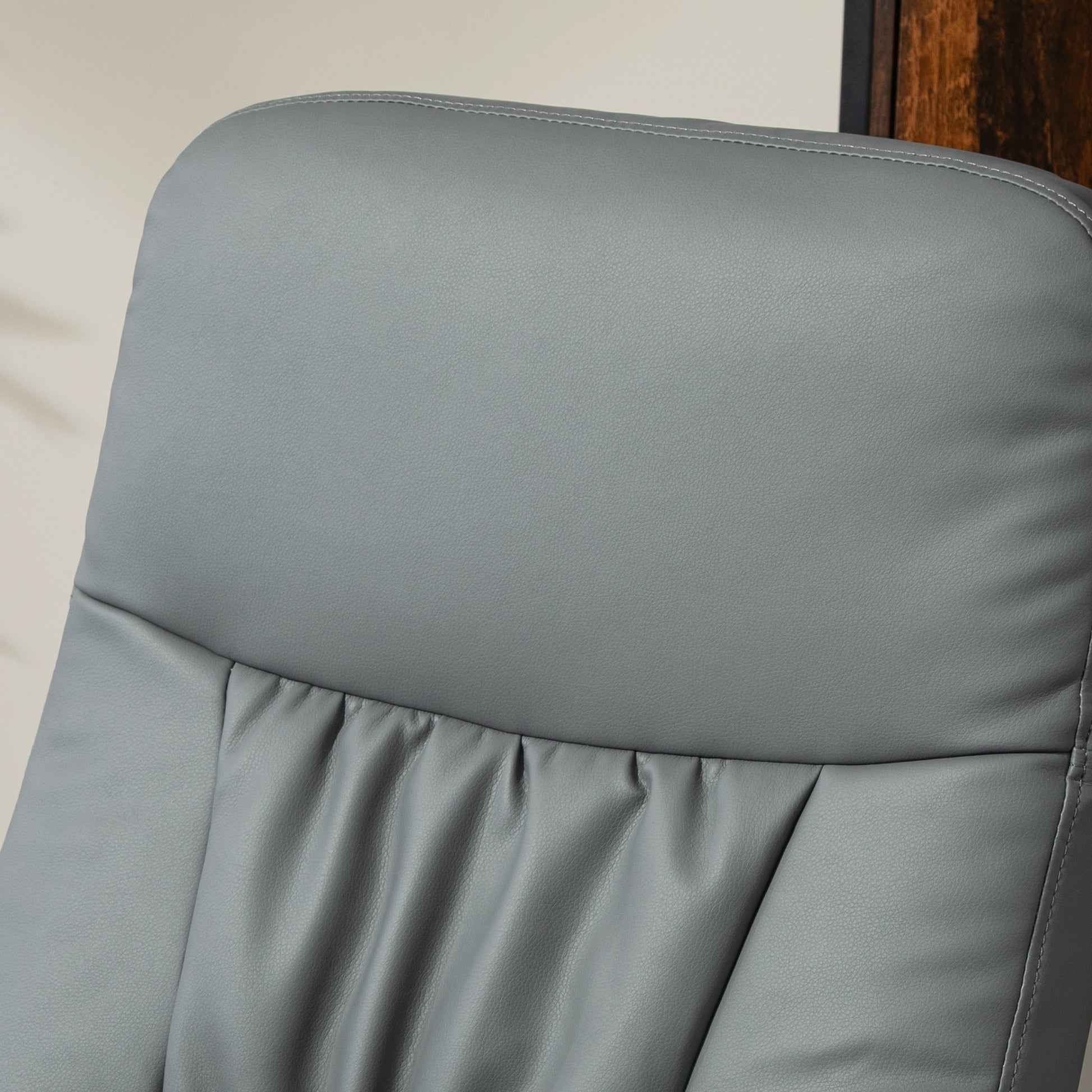 Swivel Recliner Chair with Footstool, PU Leather Armchair and Ottoman with High Back and Round Base for Living Room in Grey | HOMCOM-5