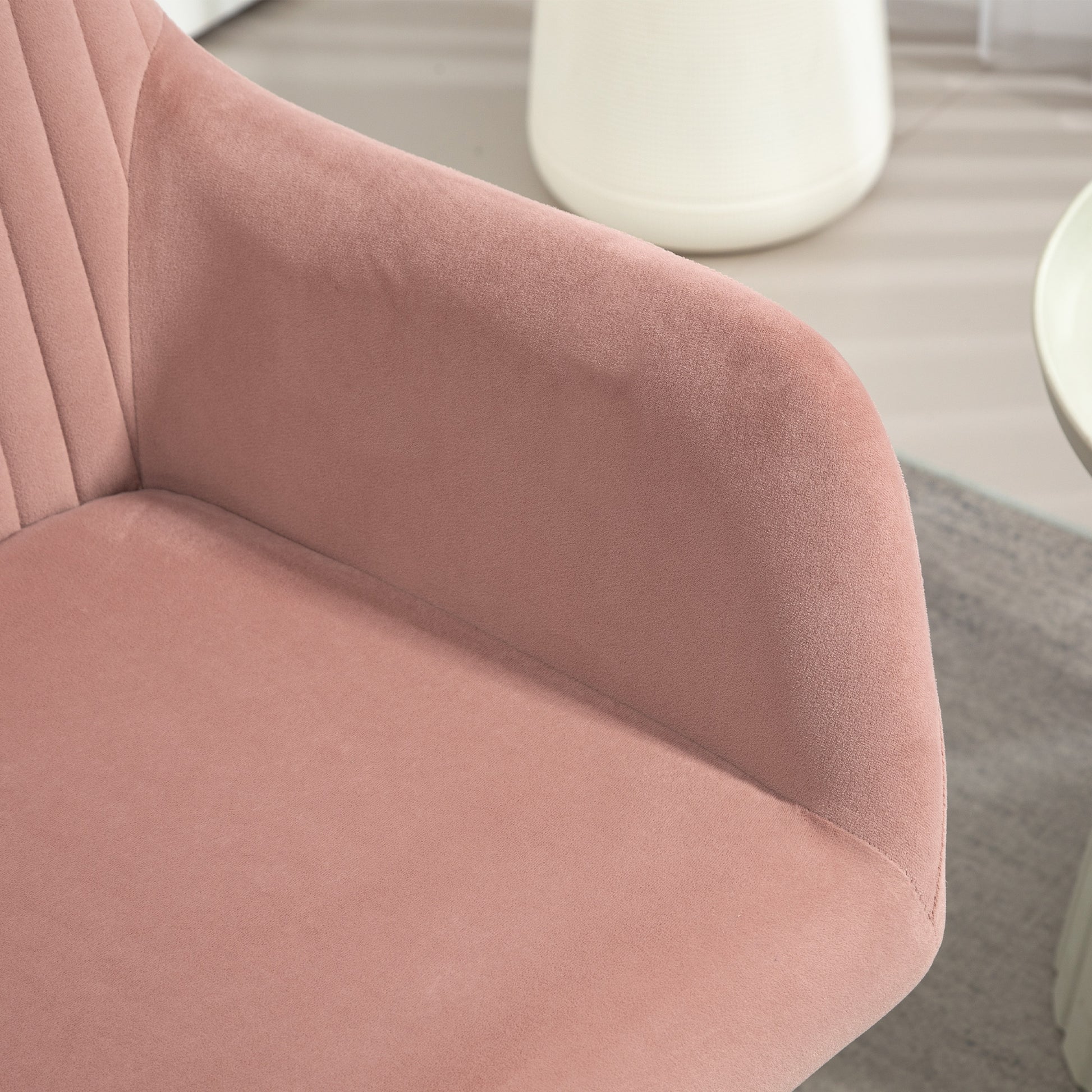 HOMCOM Modern Arm Chair Upholstered Accent Chair with Metal Base for Living Room in Pink-6