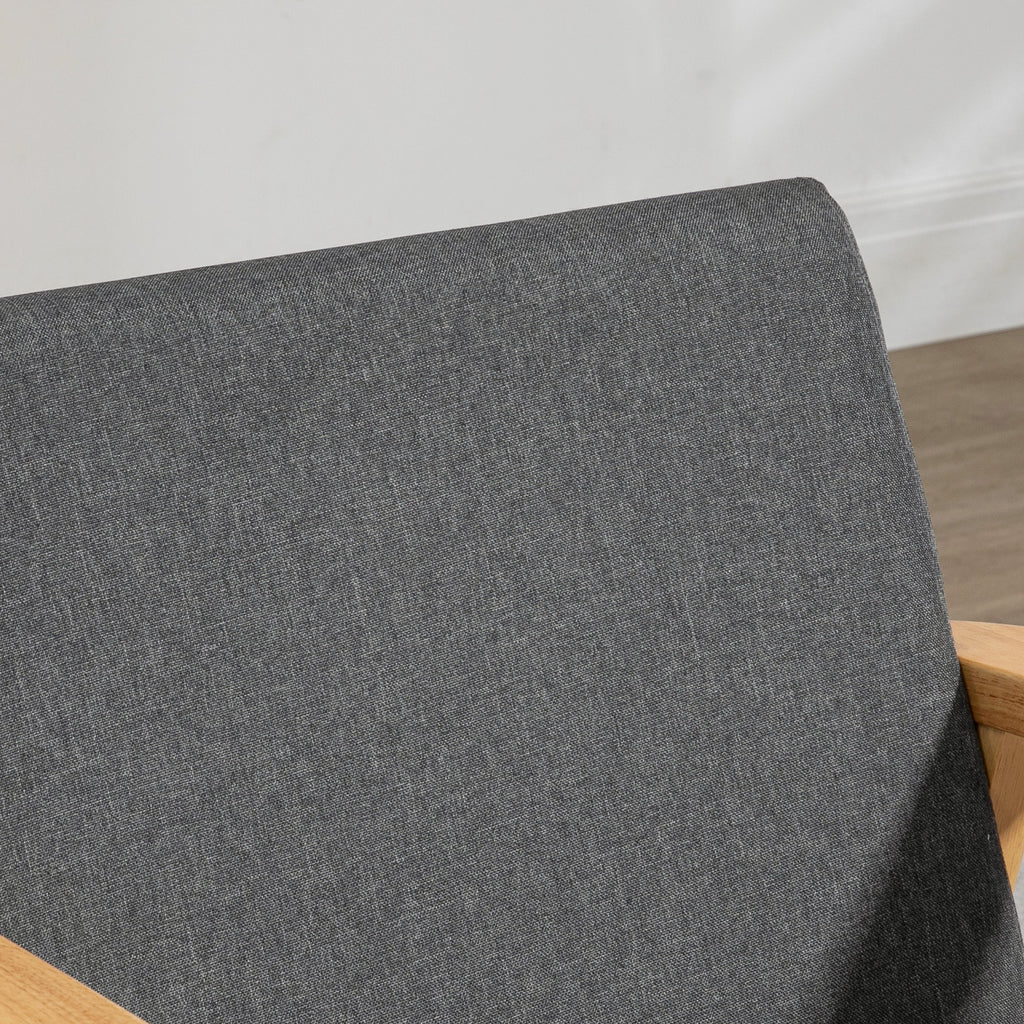 Fabric Accent Chair for Living Room, Armchair with Rubber Wood Frame and Padded Cushion in Dark Grey | HOMCOM-4