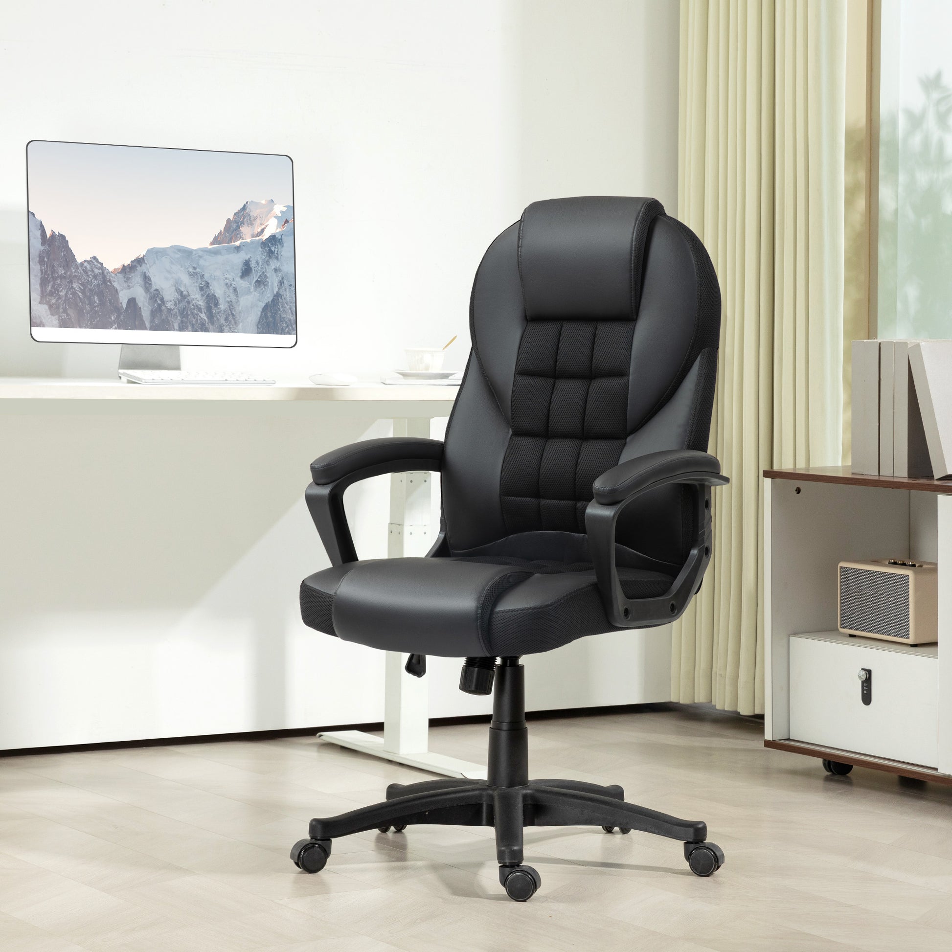 HOMCOM Executive Office Chair, PU Leather High Back Desk Chair, Swivel Computer Chair with Adjustable Height and Tilt Function in Black-8