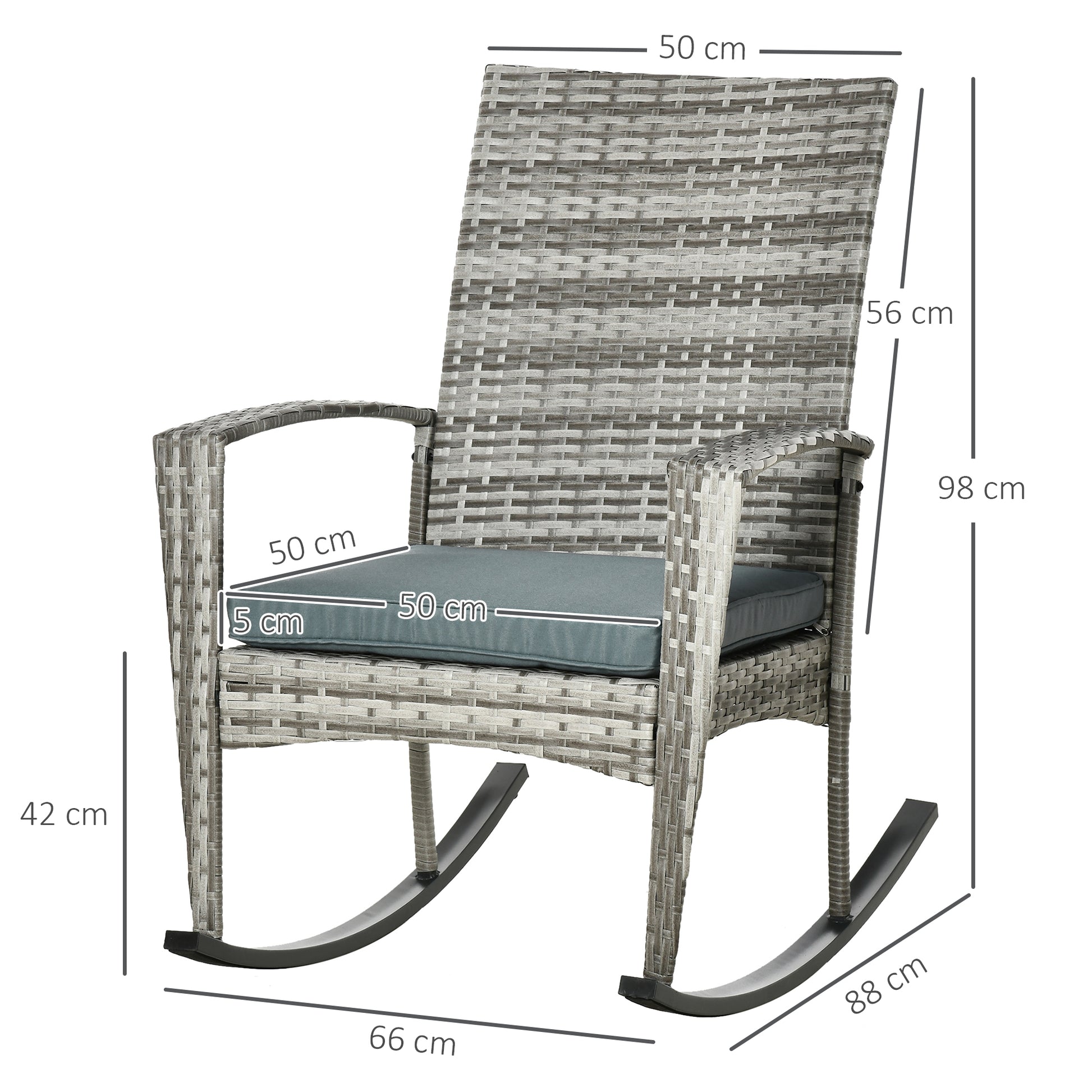 Garden PE Rattan Set of 2 Rocking Chairs with Armrests and Cushion, Light Grey, Outsunny-1