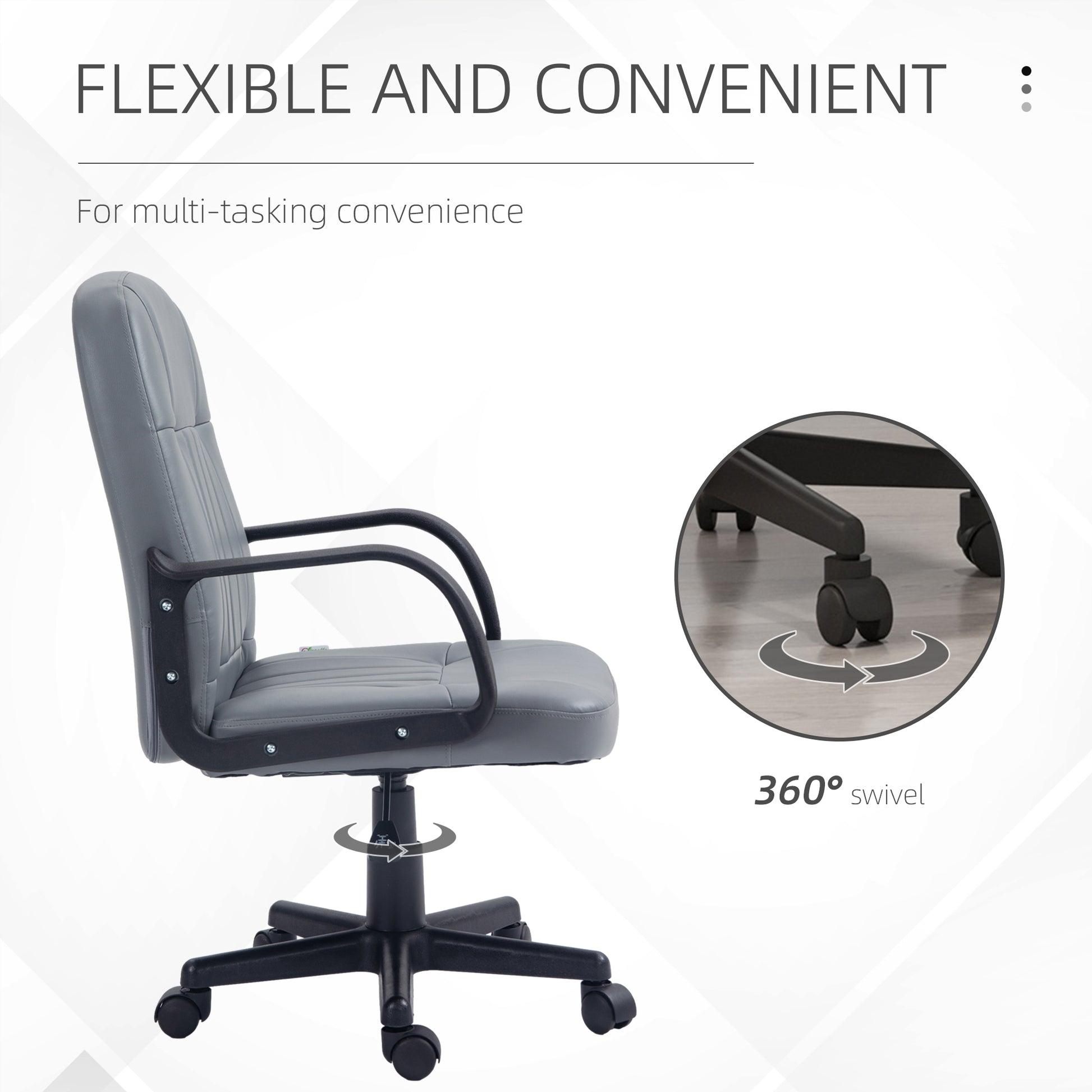 Swivel Executive Office Chair, PU Leather Computer Desk Chair, Adjustable Home Office Chair, Gaming Seater, Grey | Vinsetto-3