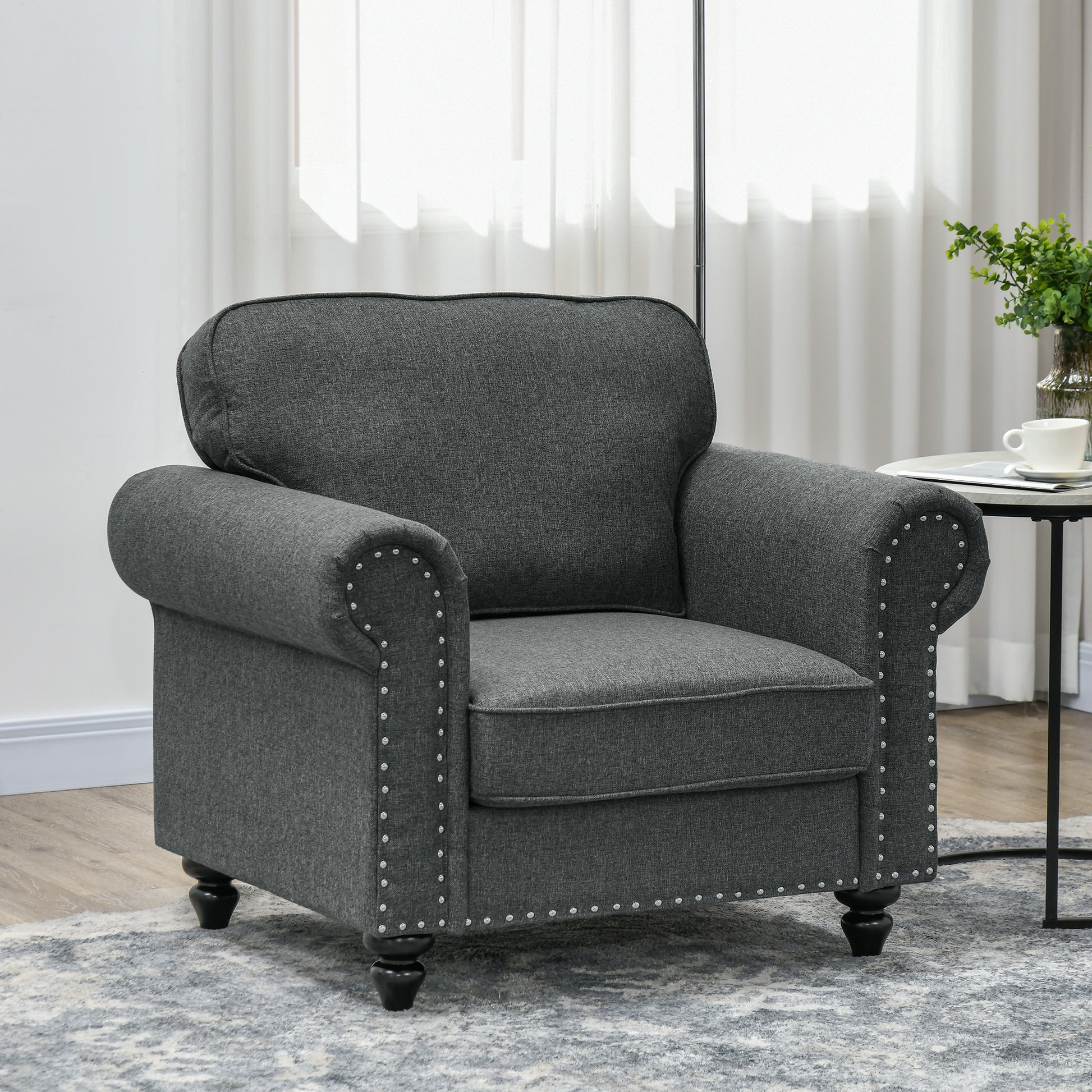 Mid-Century Armchair, Single Sofa with Pocket Springs in Dark Grey by HOMCOM-8
