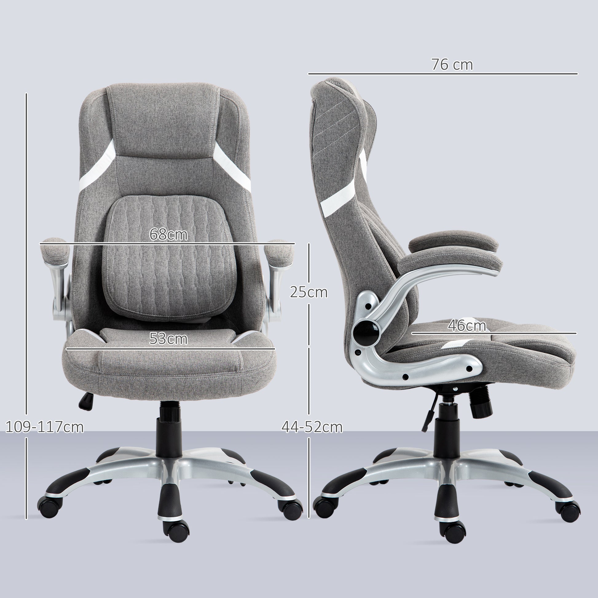 Vinsetto Ergonomic Desk Chair with Adjustable Height and Tension, Armrests, Linen-Look Home Office Chair in Grey-1