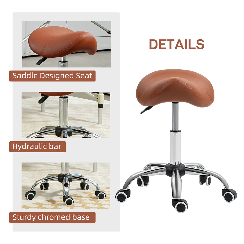 Saddle Stool, Height Adjustable Salon Chair for Massage Spa, Faux Leather, Brown | HOMCOM-4