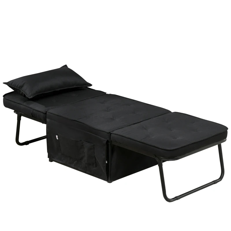 HOMCOM Fabric Sleeper Chair, Folding Chair Bed with Adjustable Backrest, Pillow, Side Pockets for Living Room, Black-0
