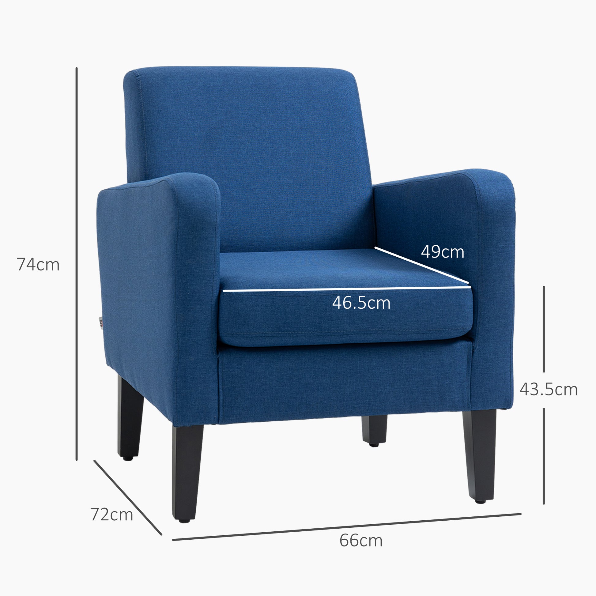 2 Pieces Modern Armchairs with Rubber Wood Legs, Upholstered Accent Chairs, Single Sofa for Living Room, Bedroom, Blue by HOMCOM-1