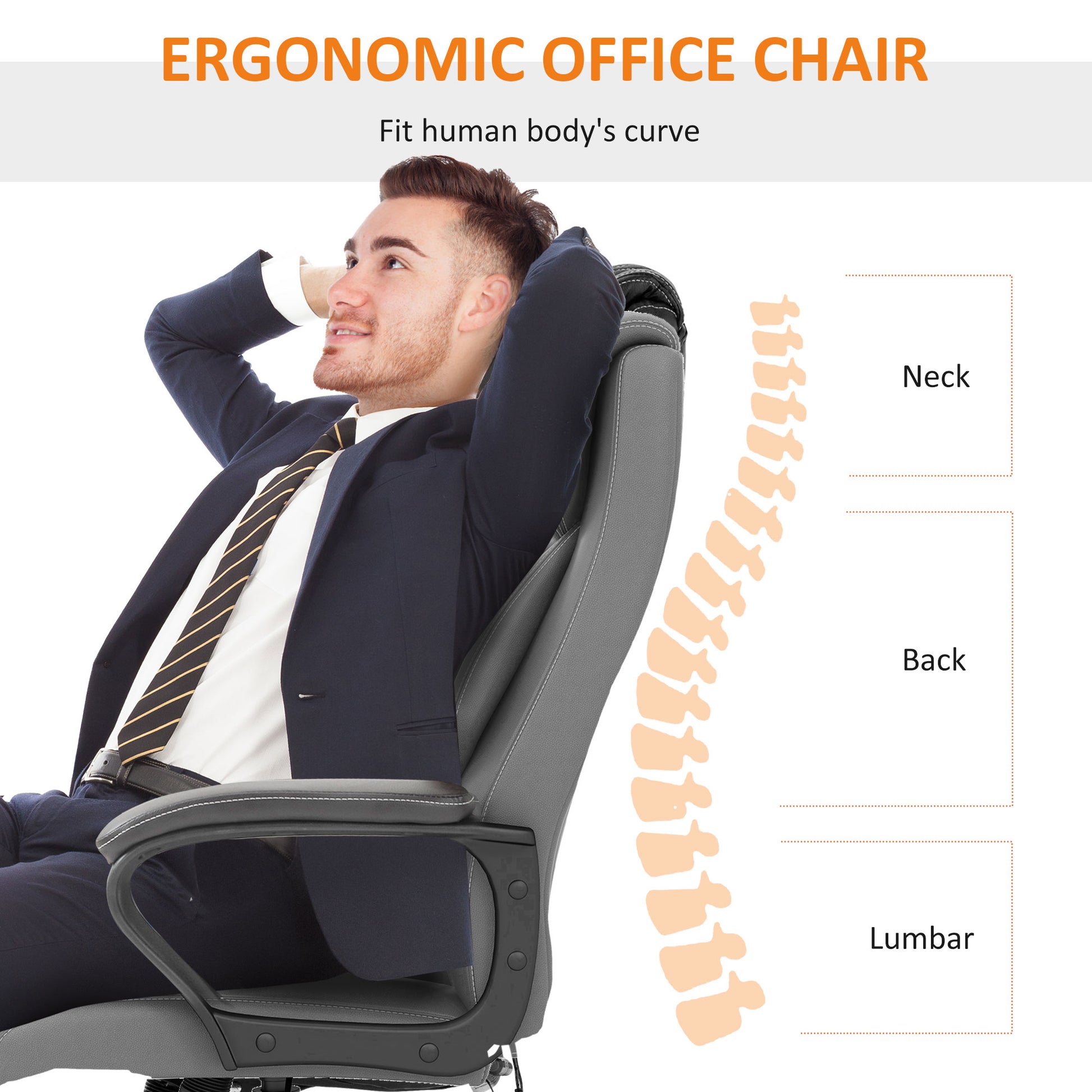 Executive Office Chair with 6-Point Massage, High Back Swivel Seat with Extra Padding, Ergonomic Tilt, Grey | Vinsetto-2