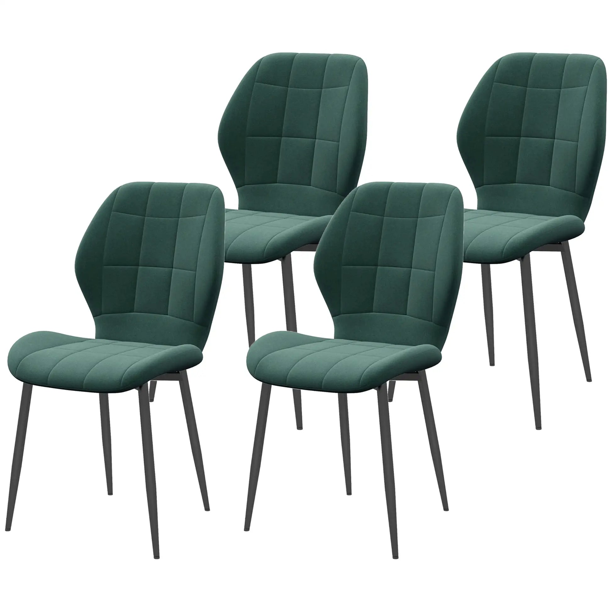 Set of Four Flannel Relaxed Tub Dining Chairs - Green | HOMCOM-0