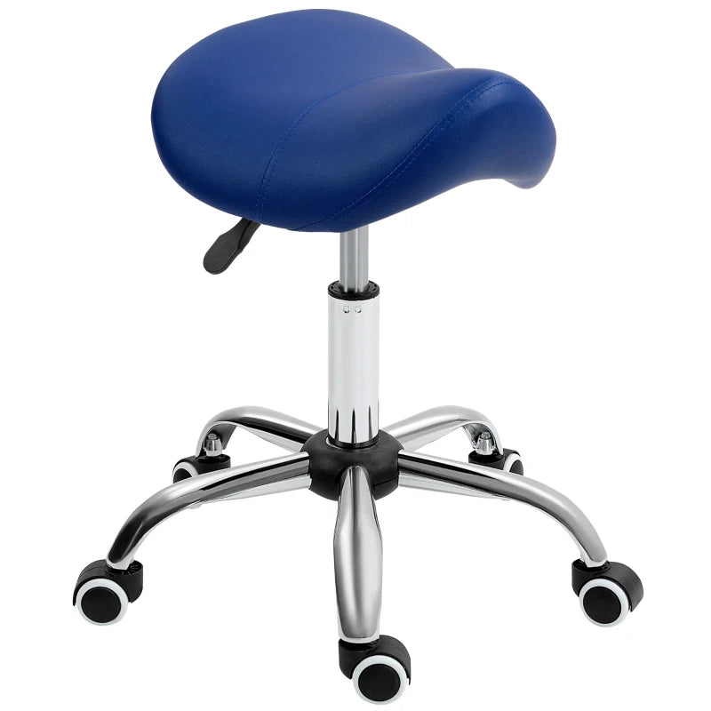 Saddle Stool, Height Adjustable Salon Chair for Massage Spa, Faux Leather, Dark Blue | HOMCOM-0