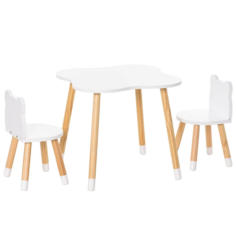 HOMCOM 3 Piece Kids Table and Chair Set with 2 Bear-shaped Chairs in White-0