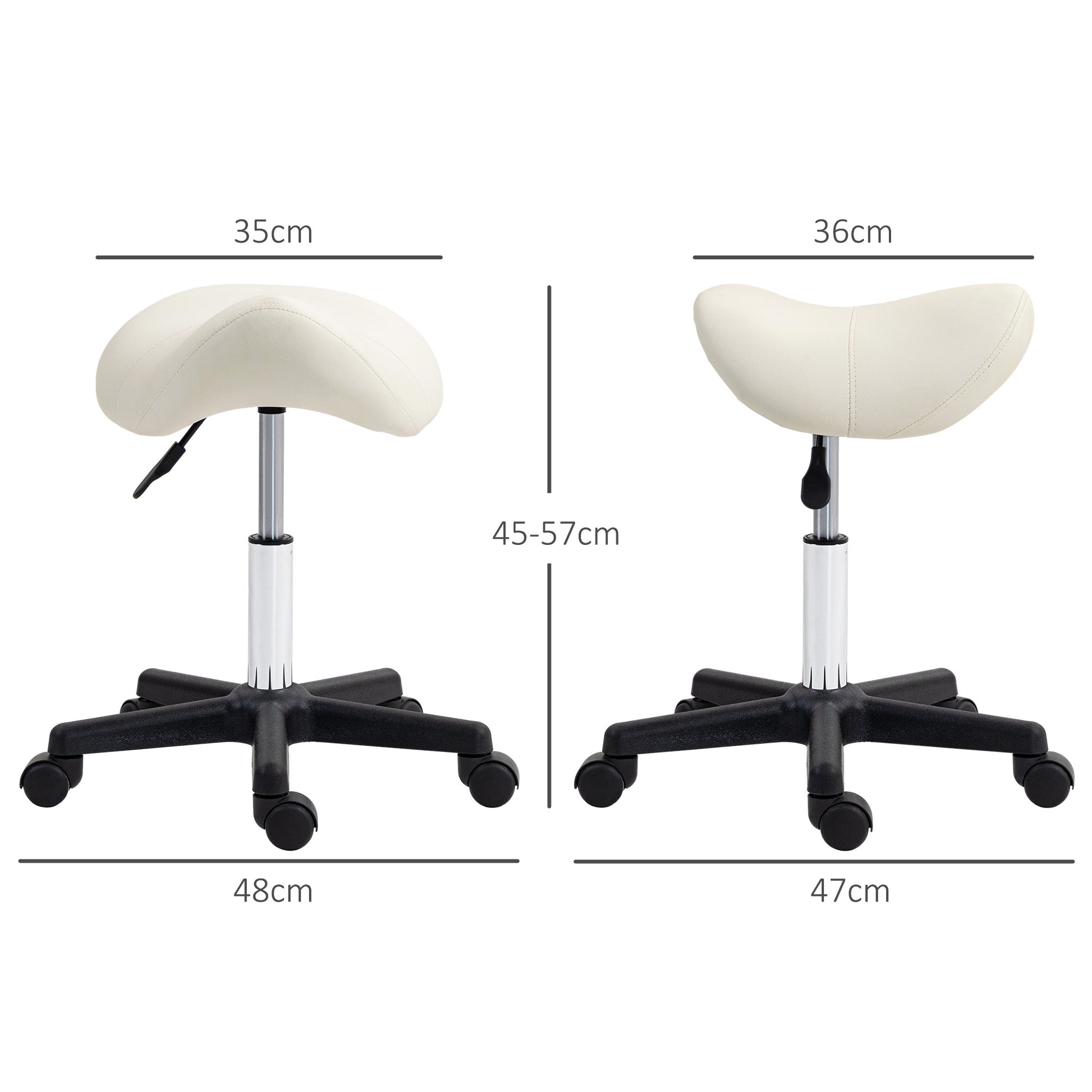 Saddle Stool, PU Leather Adjustable Rolling Salon Chair with Steel Frame for Massage, Spa, Beauty and Tattoo, White | HOMCOM-1