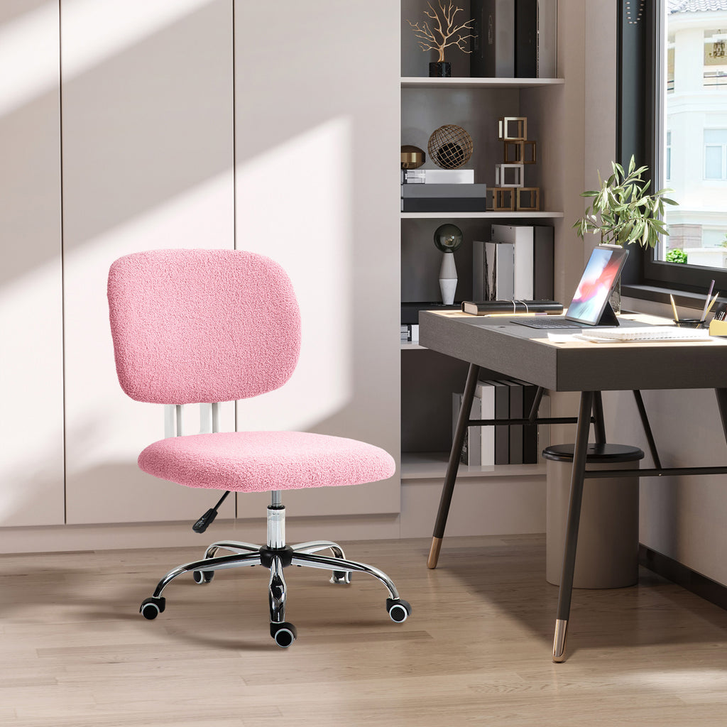 Vinsetto Cute Armless Office Chair Vanity Task Chair with Adjustable Height, Swivel Wheels, Mid Back, Pink-8
