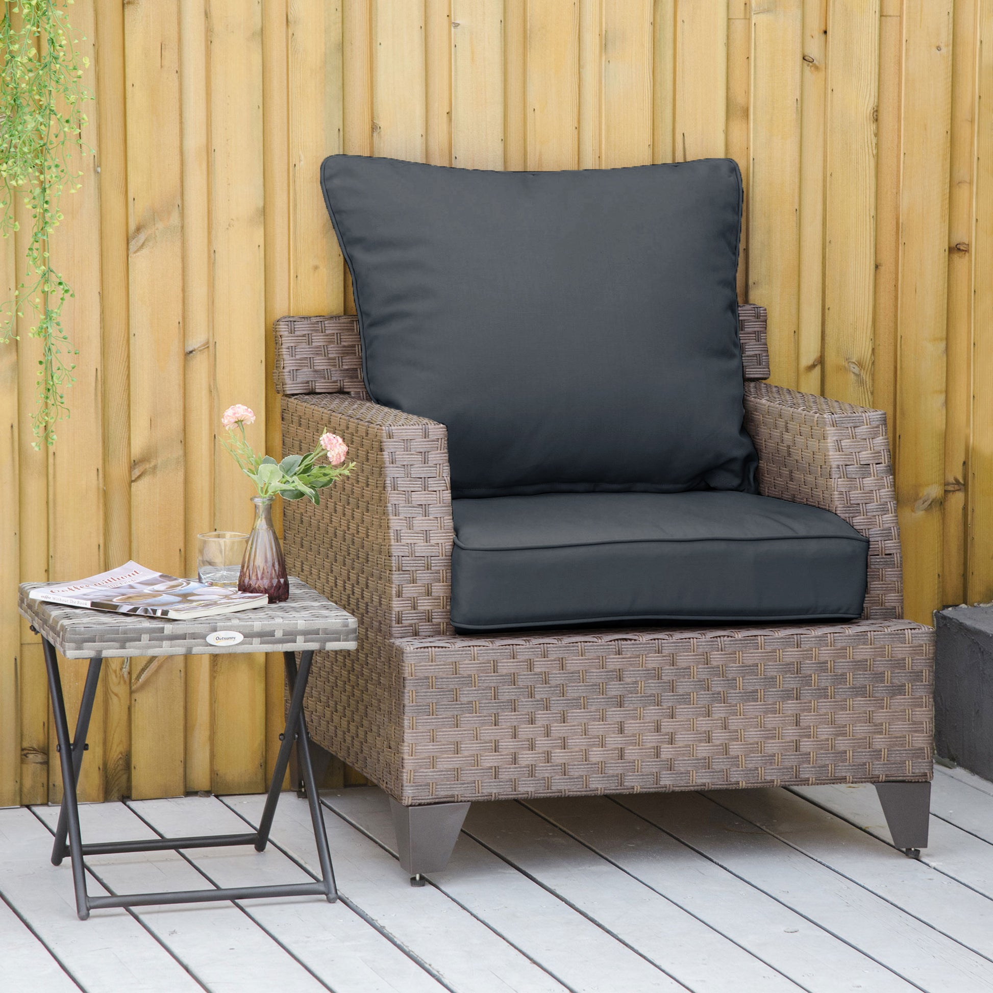 Outsunny Outdoor Seat and Back Cushion Sets, 63L x 55W x 15Dcm Olefin Seating Chair Fade Resistant Replacement Cushion for Rattan Sofa-0