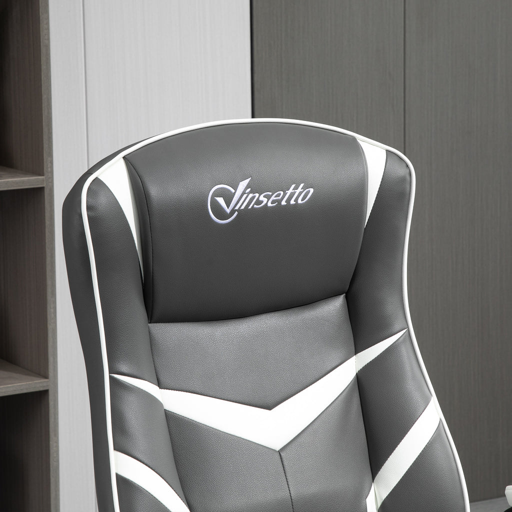 Grey Gaming Computer Desk Chair with Adjustable Height, Swivel Base, PVC Leather Swivel Chair by Vinsetto-6