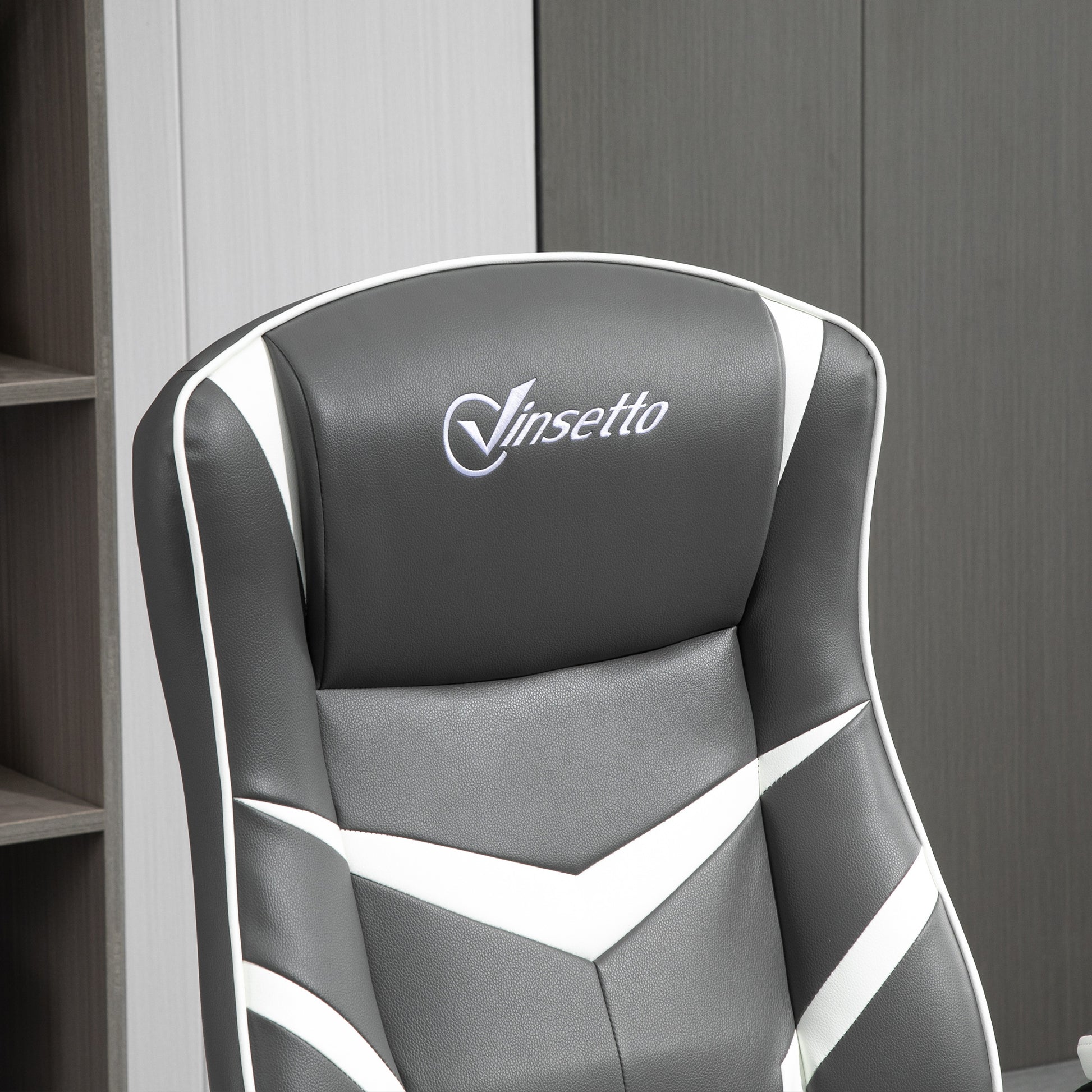 Grey Gaming Computer Desk Chair with Adjustable Height, Swivel Base, PVC Leather Swivel Chair by Vinsetto-6