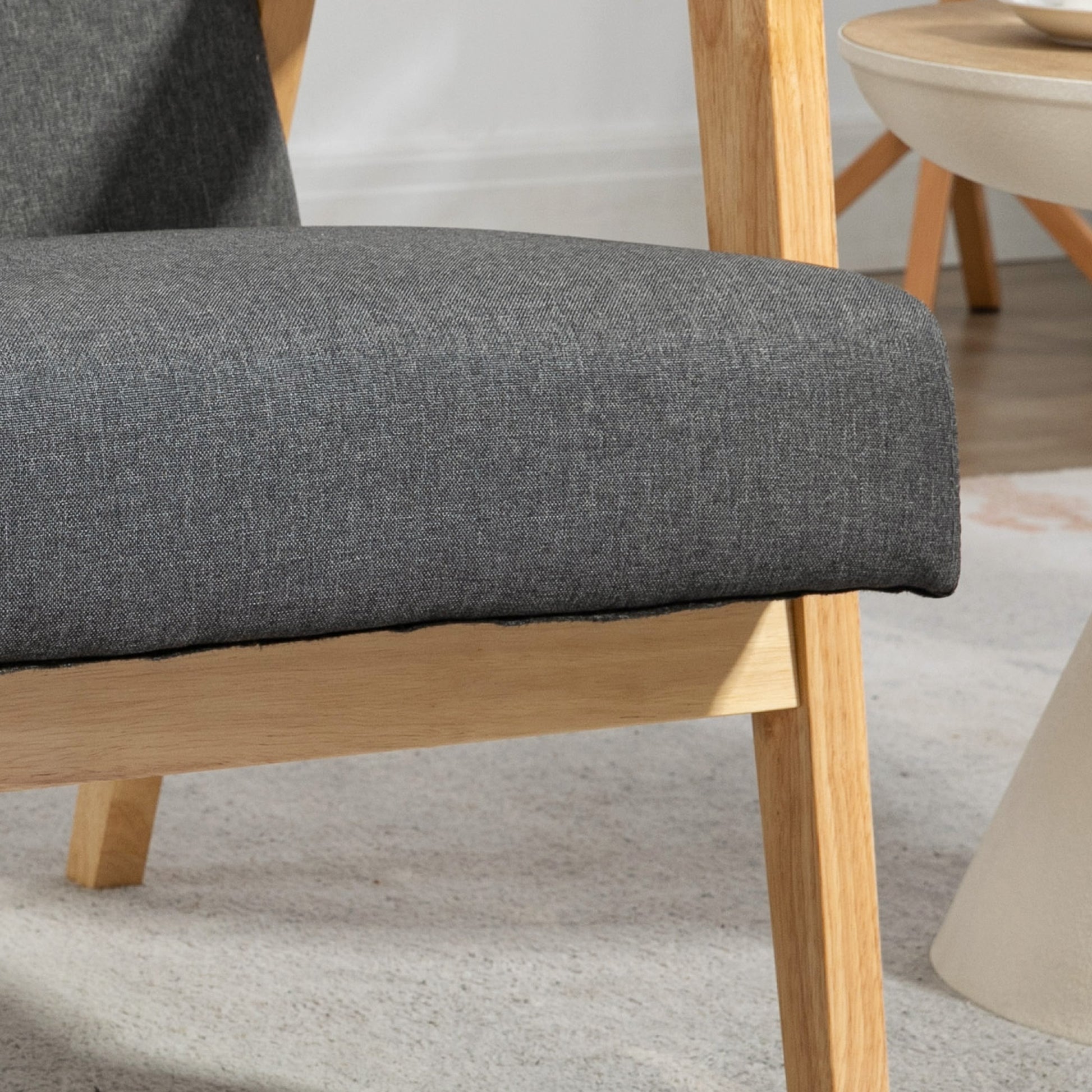 Fabric Accent Chair for Living Room, Armchair with Rubber Wood Frame and Padded Cushion in Dark Grey | HOMCOM-5