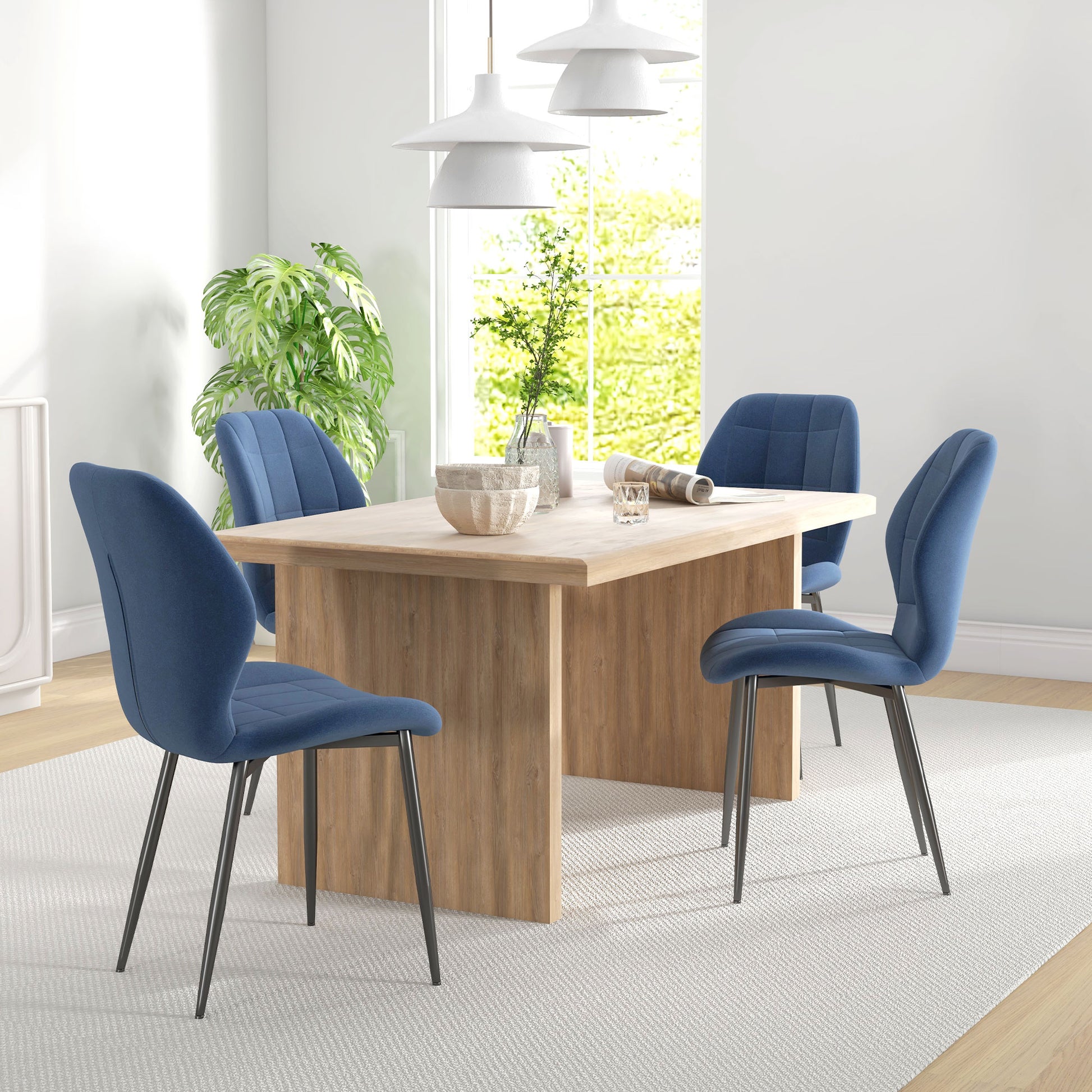 HOMCOM Set of Four Flannel Relaxed Tub Dining Chairs in Dark Blue-8