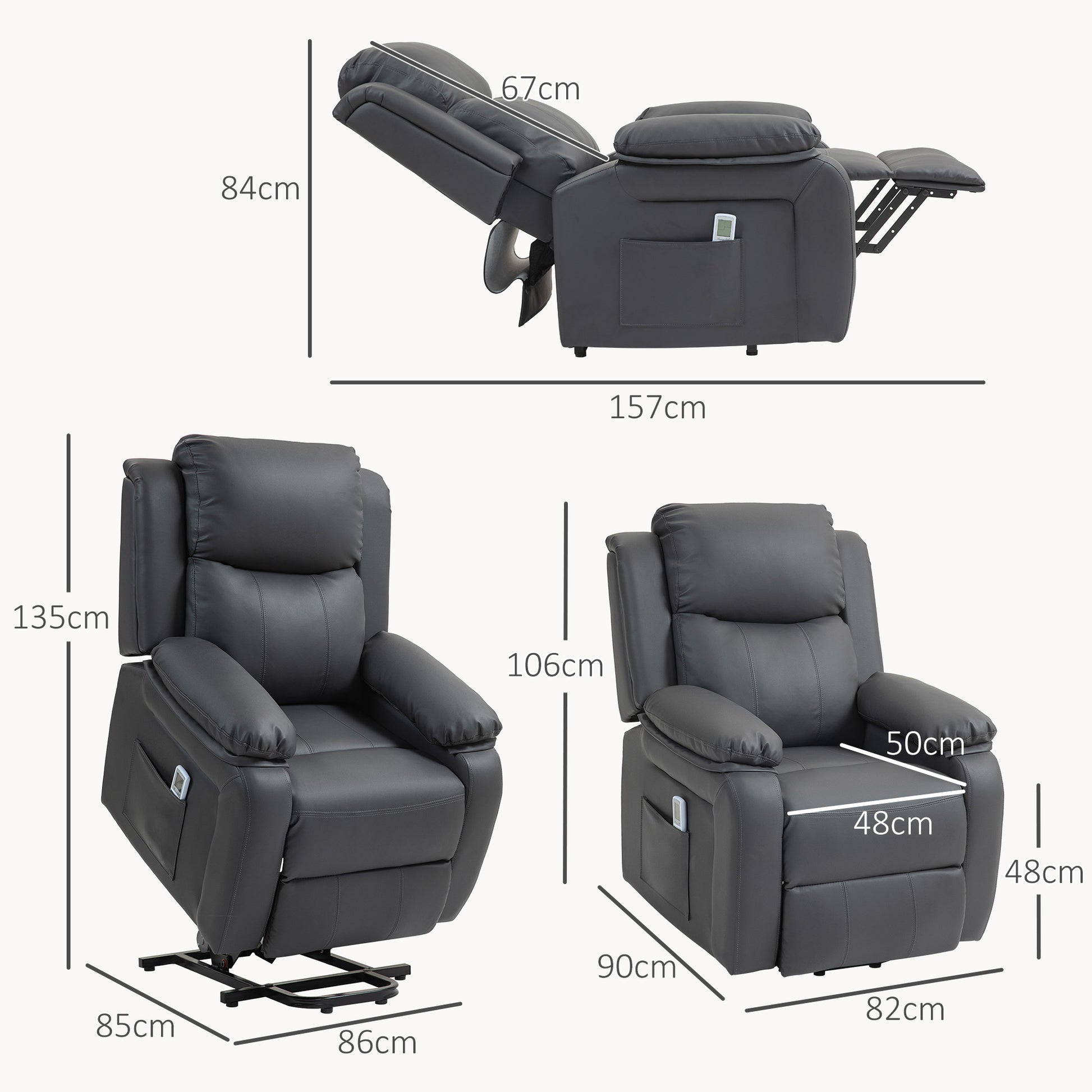 HOMCOM Electric Power Lift Recliner Chair Vibration Massage Reclining Chair with Remote Control and Side Pocket in Dark Grey-1