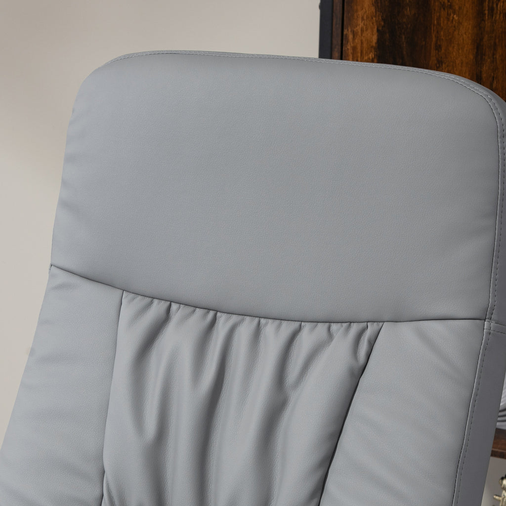 Swivel Recliner Chair with Footstool, HOMCOM PU Leather Armchair and Ottoman with High Back and Round Base for Living Room in Light Grey-5