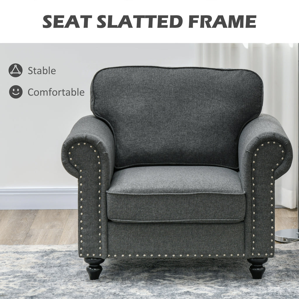 Mid-Century Armchair, Single Sofa with Pocket Springs in Dark Grey by HOMCOM-4