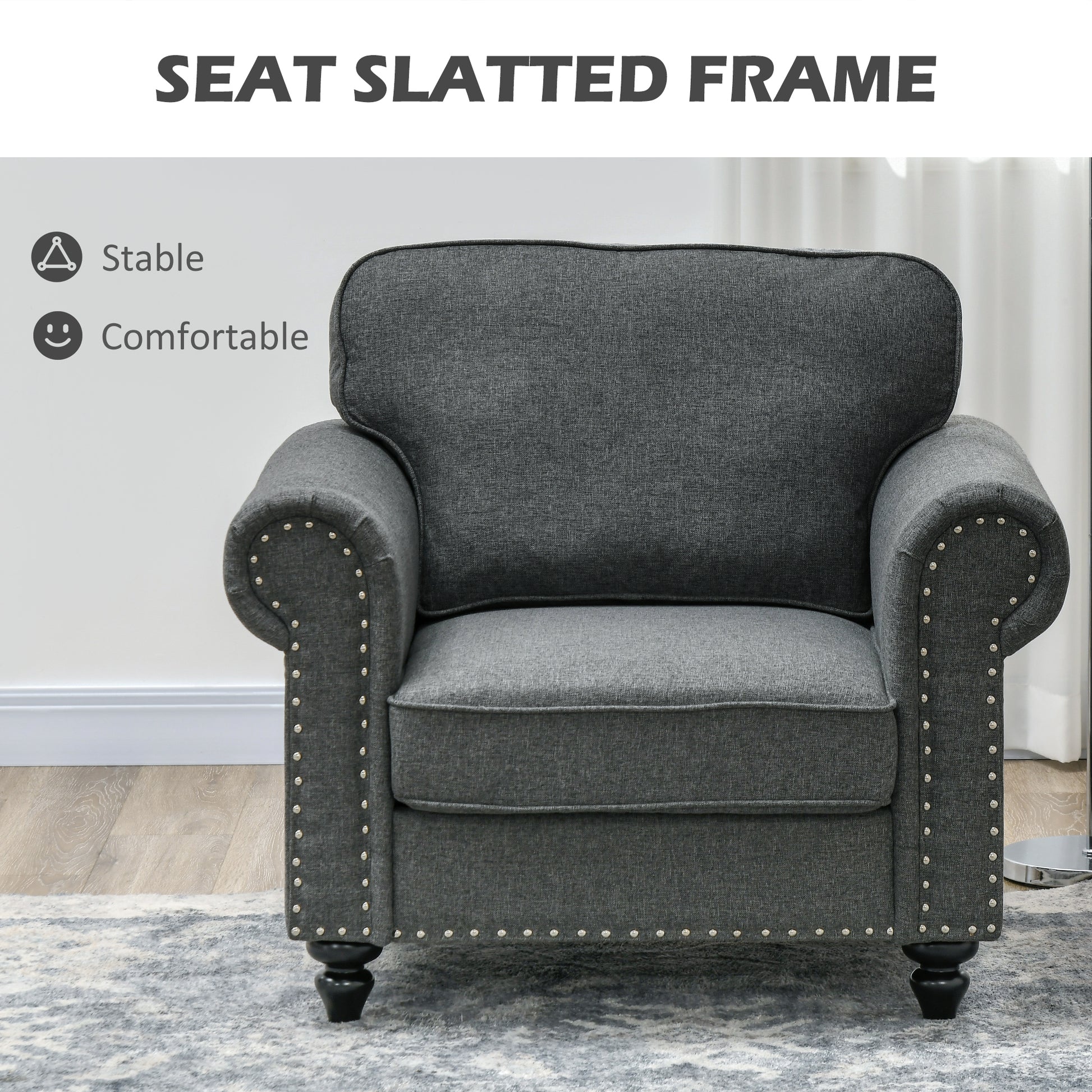 Mid-Century Armchair, Single Sofa with Pocket Springs in Dark Grey by HOMCOM-4