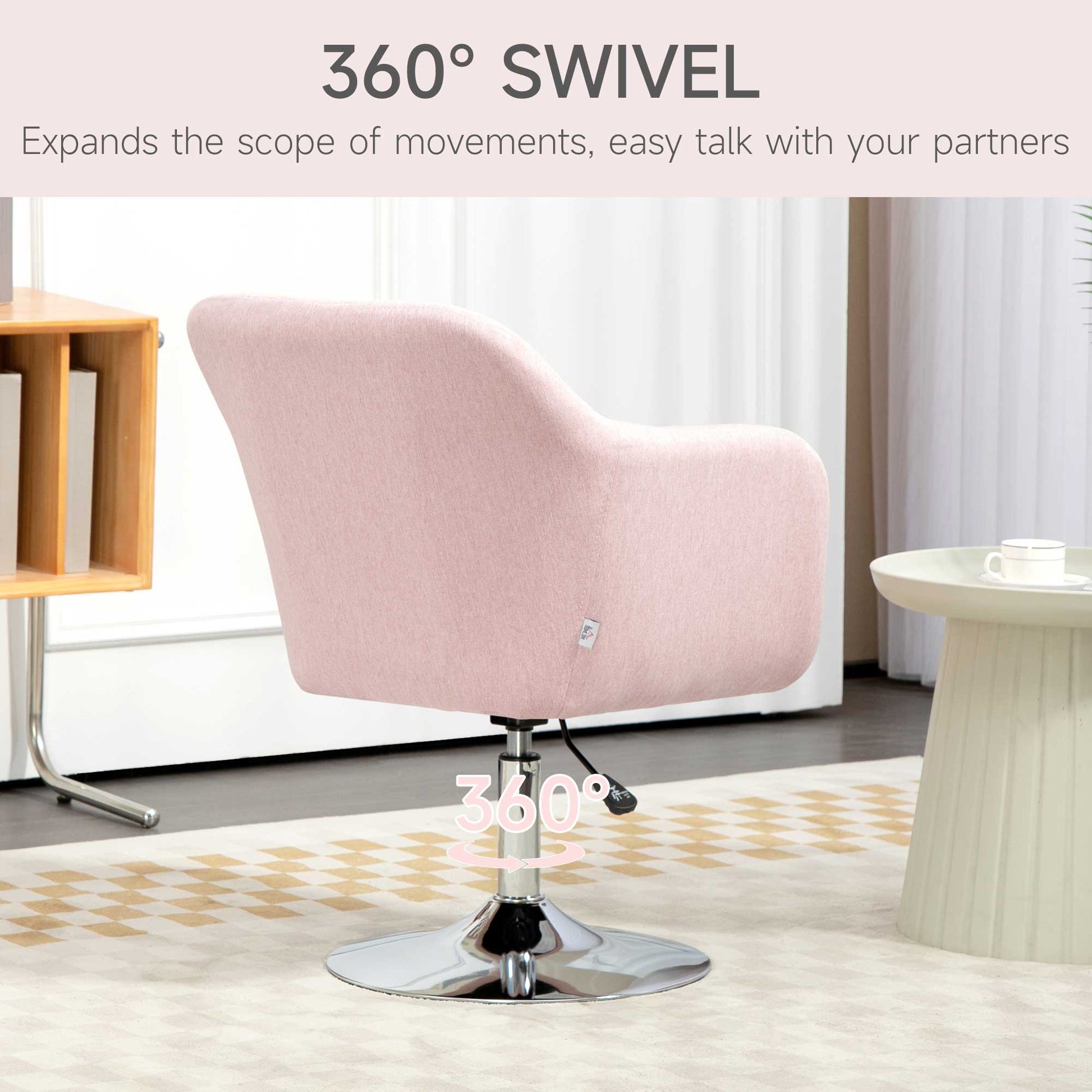 Pink Accent Arm Chair for Living Room Contemporary Vanity Armchair with Adjustable Height Thick Cushion | HOMCOM-3