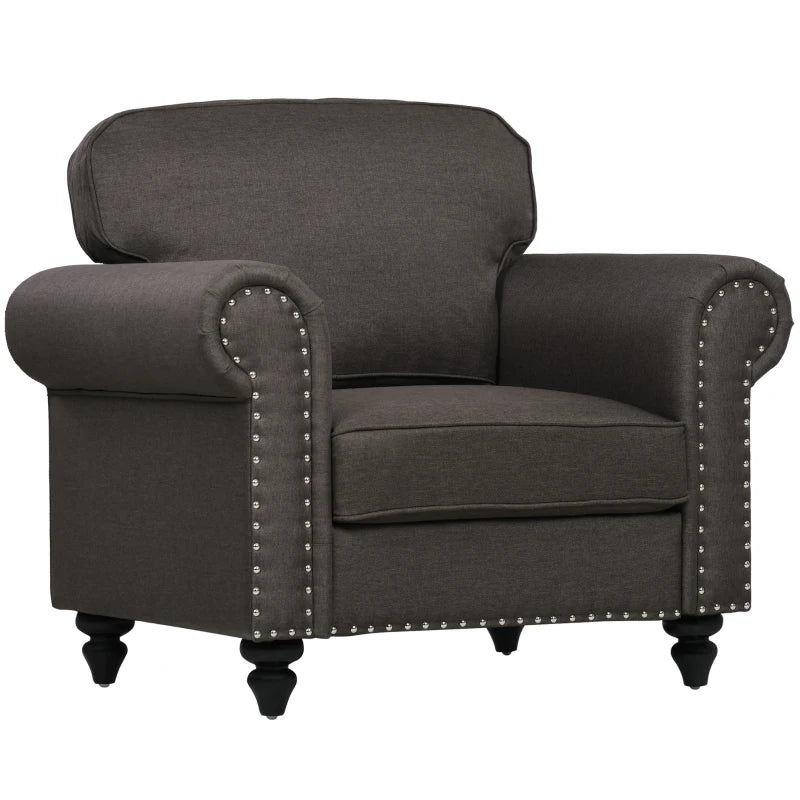 Mid-Century Armchair, Single Sofa with Pocket Springs - Dark Brown | HOMCOM-0