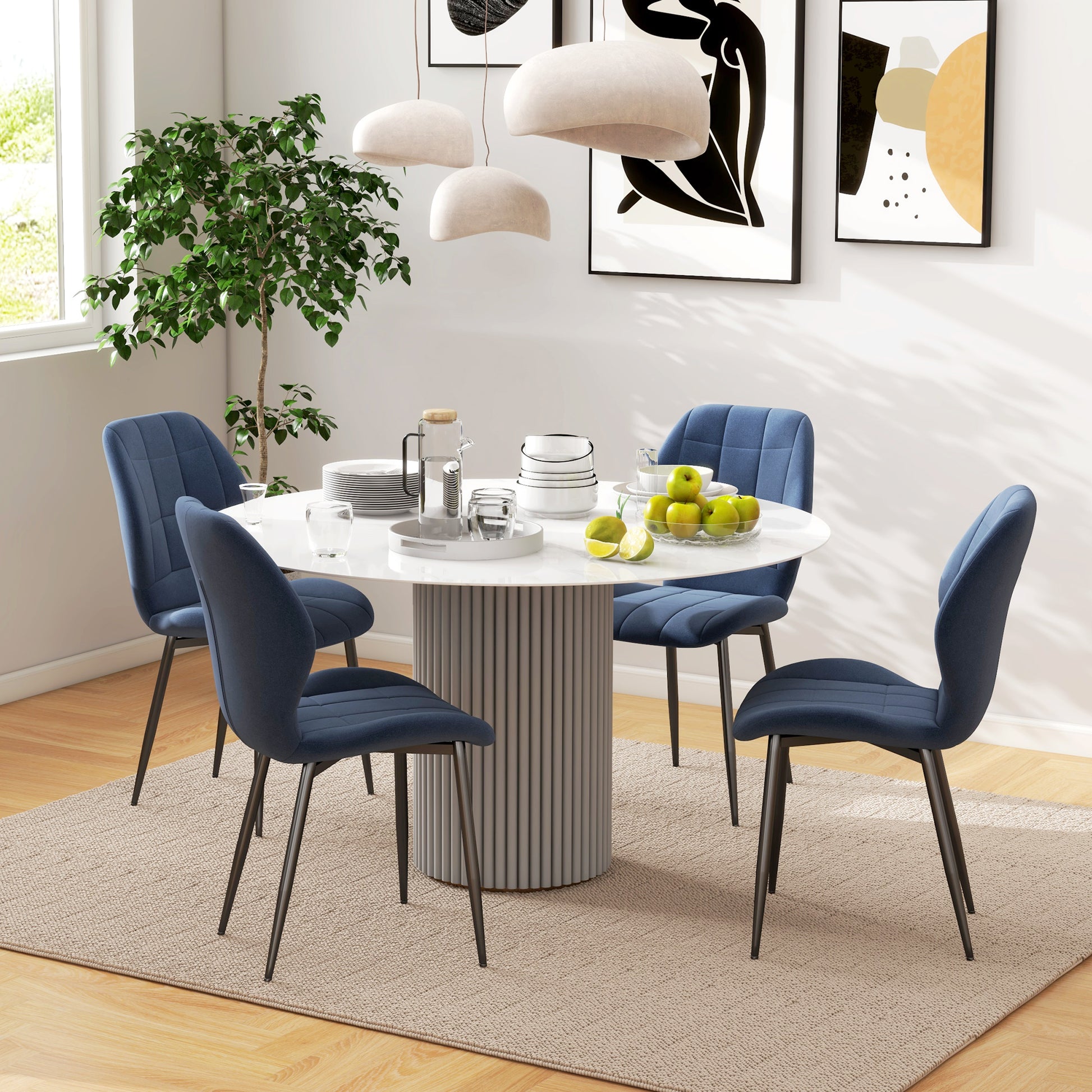 HOMCOM Set of Four Flannel Relaxed Tub Dining Chairs in Dark Blue-2