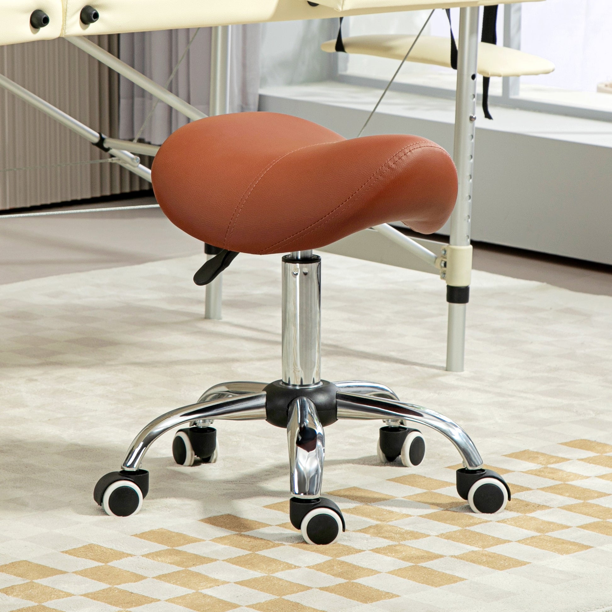 Saddle Stool, Height Adjustable Salon Chair for Massage Spa, Faux Leather, Brown | HOMCOM-8