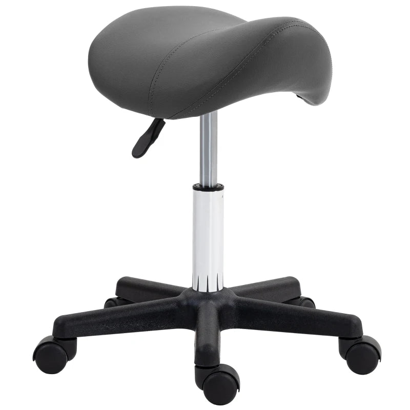 Saddle Stool, PU Leather Adjustable Rolling Salon Chair with Steel Frame for Massage, Spa, Beauty and Tattoo, Grey | HOMCOM-0